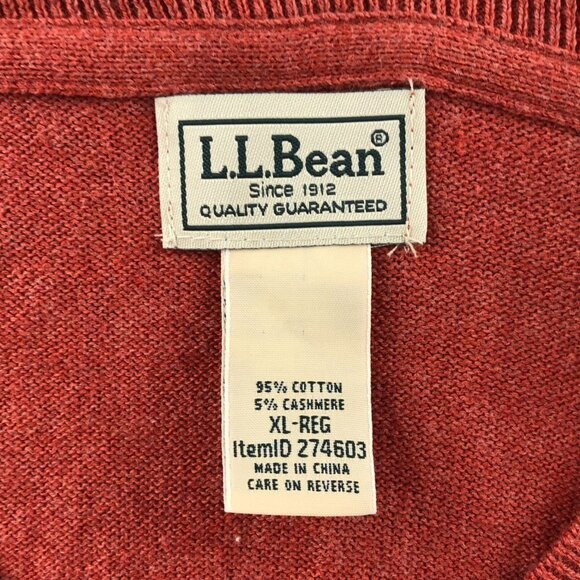 L.L.Bean Mens Sweater Size XL Pullover Classic V-Neck Cashmere Blend Red Casual - Picture 3 of 12
